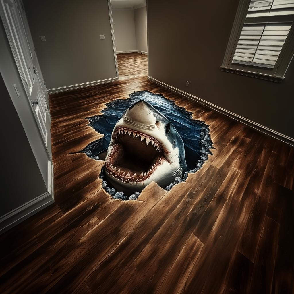 3D Shark Floor Sticker - Realistic Vinyl Decal for Floors | Large Great White Shark Design | Unique Floor Decor for Home, Office, Kids Rooms