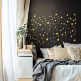 Gold Stars Wall Decals | Sparkles Star Stickers for Bedroom, Nursery, Living Room | Removable Night Sky Wall Art | Modern Celestial Decor