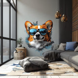 Corgi with Sunglasses Wall Decal | Cool Dog Wall Art | Removable Animal Wall Sticker | Fun Puppy Themed Room Decor for Kids, Living Room