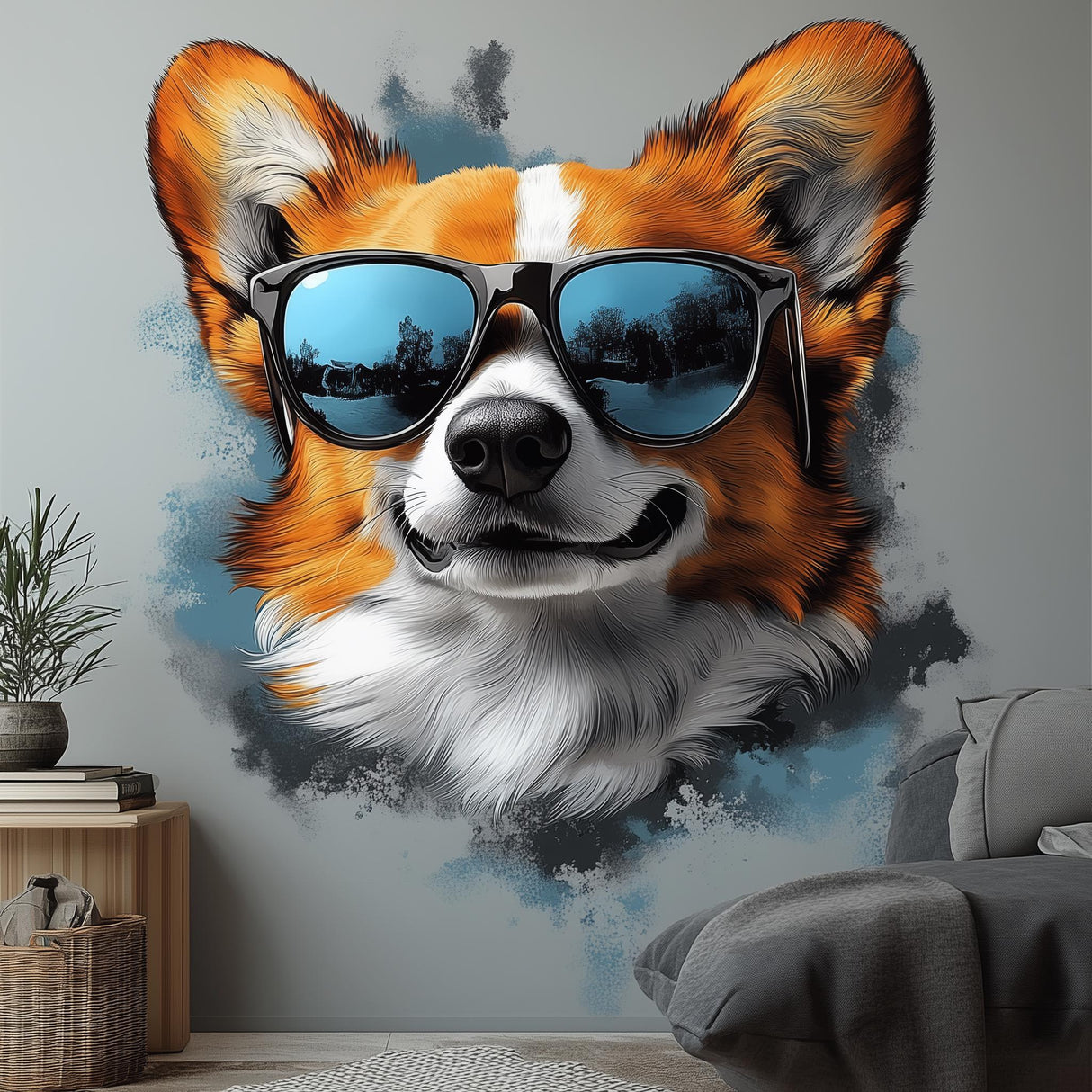Corgi with Sunglasses Wall Decal | Cool Dog Wall Art | Removable Animal Wall Sticker | Fun Puppy Themed Room Decor for Kids, Living Room