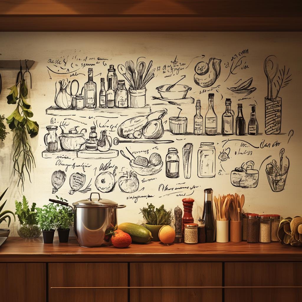 Black Kitchen Illustration Wall Sticker - Transparent Vinyl Wallpaper | Eco-Friendly Cooking-Themed Wall Art for Home or Restaurant