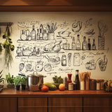 Black Kitchen Illustration Wall Sticker - Transparent Vinyl Wallpaper | Eco-Friendly Cooking-Themed Wall Art for Home or Restaurant