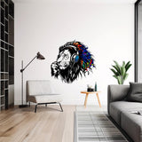Colorful Lion Headphones Wall Sticker | Large Thinking Lion Wall Decal | Music Lover Wall Art | Vibrant Animal Vinyl Sticker Mural