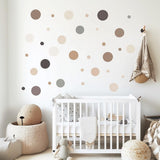 130 Piece Circle Wall Decals Set | Neutral Dots Wall Stickers for Baby Room | Beige Grey Adhesive Dots Nursery Kids Room | Easy Peel Stick