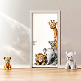 Jungle Animal Door Sticker | Baby Giraffe, Lion, Elephant, Leopard Wall Decal | Cute Animal Door Art for Nursery Kids Room Vinyl Sticker