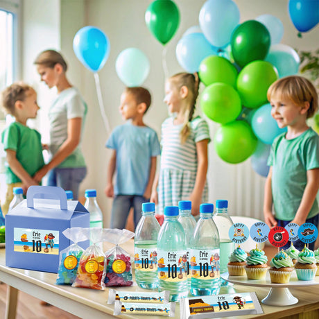 Pirate Birthday Party Decal Set | Personalized Name Age Decor Stickers | Treasure Pirate Theme Labels | DIY Boys Birthday Decorations *!