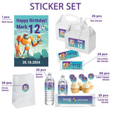 Customizable Robot Themed Birthday Decal Set | Boys Robot Party Stickers | Sci-Fi Birthday Decor | Robot Cake Toppers Water Bottle Labels *!