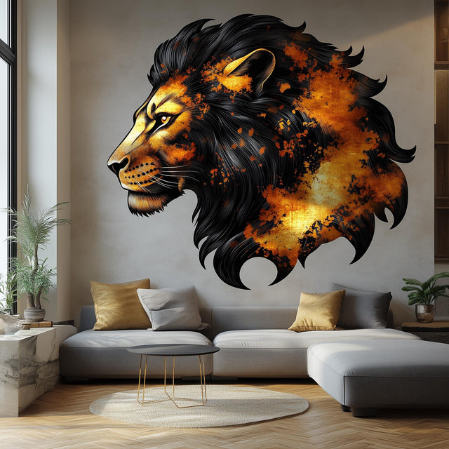 Majestic Lion Wall Sticker | Bold 3D Lion Mural Art | Fiery Animal Wall Decal Decor for Living Room, Office, Bedroom, Safari Inspired Accent