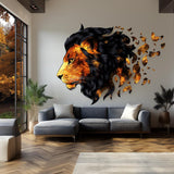 Fiery Lion Wall Decal | Abstract 3D Lion Mural Art | Bold Animal Wall Sticker Decor for Living Room, Office, Bedroom, Unique Safari Accent
