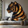 Golden Tiger Wall Sticker Decal | Regal 3D Tiger Mural Art | Elegant Animal Wall Decor for Living Room, Office, Bedroom, Nature Accent