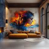Surreal Woman and Fantasy Castle Wall Decal | Dreamy Abstract Sticker | Vibrant Home Decor Mural