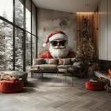 Classic Santa Claus Wall Mural | Rustic Christmas Decal | Cozy Holiday Wall Art | Santa with Gifts Sticker | Festive Woodland Scene