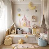 Princess Castle Wall Sticker | Pink Castle Nursery Décor | Fairytale Theme Wall Art | Kids Room Sticker | Removable Wall Decal