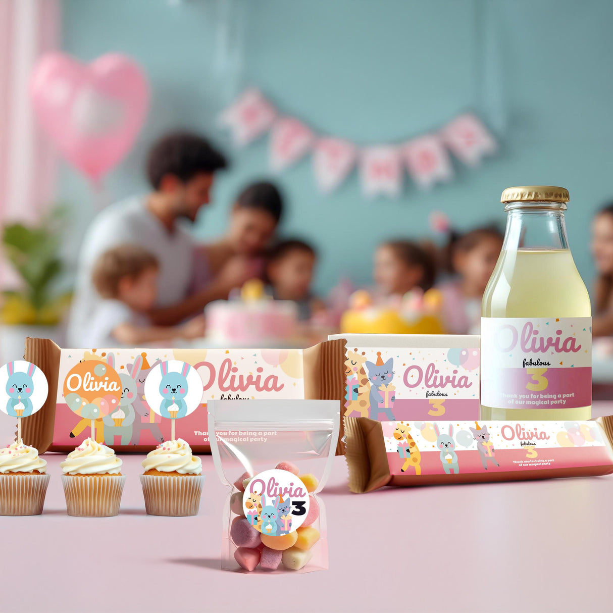 Personalized Kids Party Decal Set | Animal Theme Party Stickers | Custom Name Age Bottle, Box, & Treat Decals | DIY Birthday Decorations *!