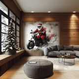 Biker Santa Claus Wall Mural | Bold Christmas Decor | Santa on Motorcycle Wall Art | Holiday Wall Sticker for Man Cave Unique Festive Decor