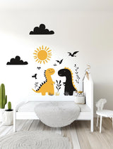 Dinosaur Wall Decal Set | Cute Kids Room Wall Sticker Art | Removable Dinosaur Wall Sticker Playroom Nursery | Yellow and Black Dino Decor