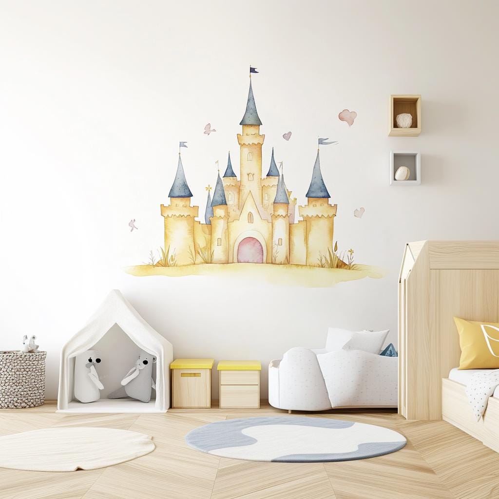 Fairy Tale Castle Wall Sticker | Princess Castle Wall Decal Art | Removable Kids Room Wall Sticker Nursery or Playroom | Dreamy Castle Decor