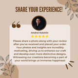 Customer testimonial graphic encouraging sharing experiences with a photo review, featuring Andrei Kolchin's quote.