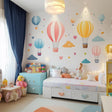 Hot Air Balloon Wall Decals | Whimsical Nursery Decor | Colorful Clouds and Hearts Stickers | Removable Balloons Kids Room Wall Art