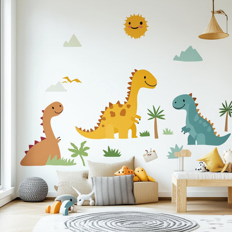 Dinosaur Wall Decals for Kids | Fun Prehistoric Dinosaurs Nursery Decor | Colorful Removable Dino Stickers | Dinosaur Themed Kids Wall Art