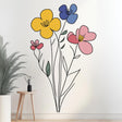 Minimalist Floral Wall Decal | Boho Botanical Wall Art | Line Art Flower Sticker | Colorful Vinyl Mural Aesthetic Room Decor Home Accent