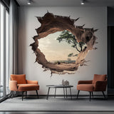 3D Cracked Wall Decal | Realistic Nature View Wall Sticker | Optical Illusion Vinyl Mural | Large Peel Stick Landscape Decor Modern Wall Art
