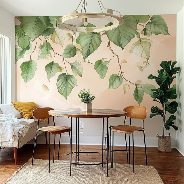 Leafy Branch Wall Decal Sticker | Green Leaf Wall Decor | Nature Art for Dining or Living Room | Removable Wall Sticker | Large Plant Decal
