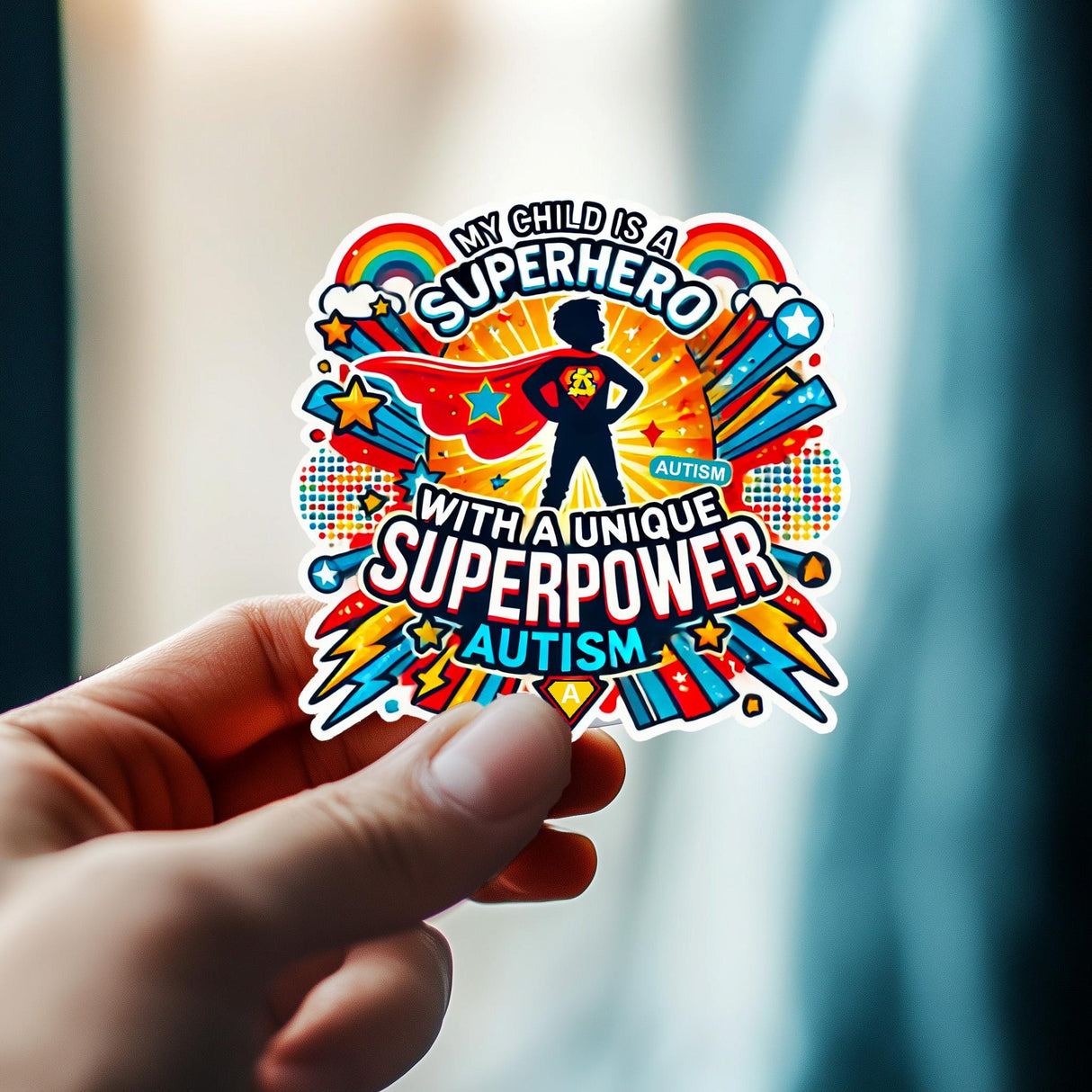 My Child Is a Superhero Autism Sticker | Vinyl Autism Awareness Decal | Inspirational Sticker Wall, Car, Laptop, Furniture | Boy With Autism