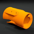 3D printed orange universal cordless drill holder for organized tool storage and easy access in workshops or garages.
