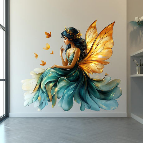 Magical Fairy Wall Decal | Glowing Butterfly Wings Sticker | Fantasy Elf Vinyl Mural | Enchanted Bedroom Decor Mystical Peel Stick Wall Art
