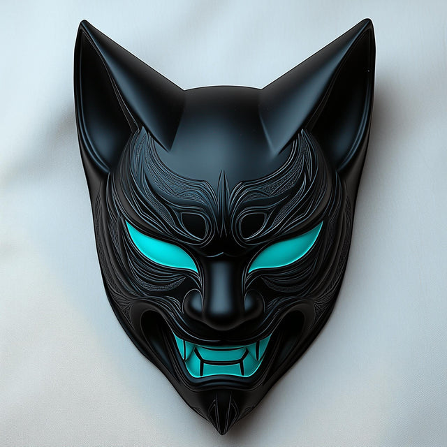 Cyberpunk Black Fox Mask | 3D Printed Japanese Demon Mask | Samurai Cosplay Mask