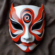 3D printed Japanese fox ninja mask with pointed ears and layered warrior-style facial details.
