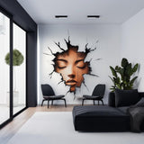 3D Cracked Wall Face Decal | Surreal Optical Illusion Wall Art | Realistic Vinyl Mural | Modern Home Decor | Large Peel & Stick Sticker
