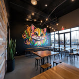 Colorful Cat Wall Decal | Neon Feline Vinyl Sticker | Vibrant Artistic Pet Mural | Modern Animal Wall Art | Cat Café & Kids Room Decor