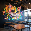 Colorful Cat Wall Decal | Neon Feline Vinyl Sticker | Vibrant Artistic Pet Mural | Modern Animal Wall Art | Cat Café & Kids Room Decor