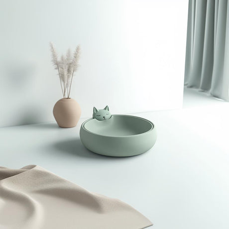 Cute 3D printed cat bowl with minimalist design.