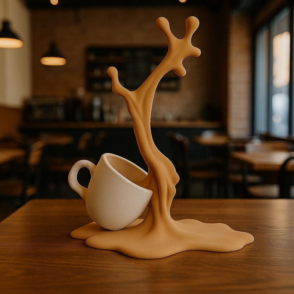 Spilled Coffee Cup Sculpture | 3D Printed Espresso Macchiato Splash Art | Coffee Lover Gift