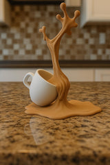 Spilled Coffee Cup Sculpture | 3D Printed Espresso Macchiato Splash Art | Coffee Lover Gift