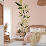 Tall Vine Leaf Wall Decal | No Background Botanical Sticker | Neutral Boho Bedroom Wall Art | Vertical Greenery Mural Removable Vinyl Decor