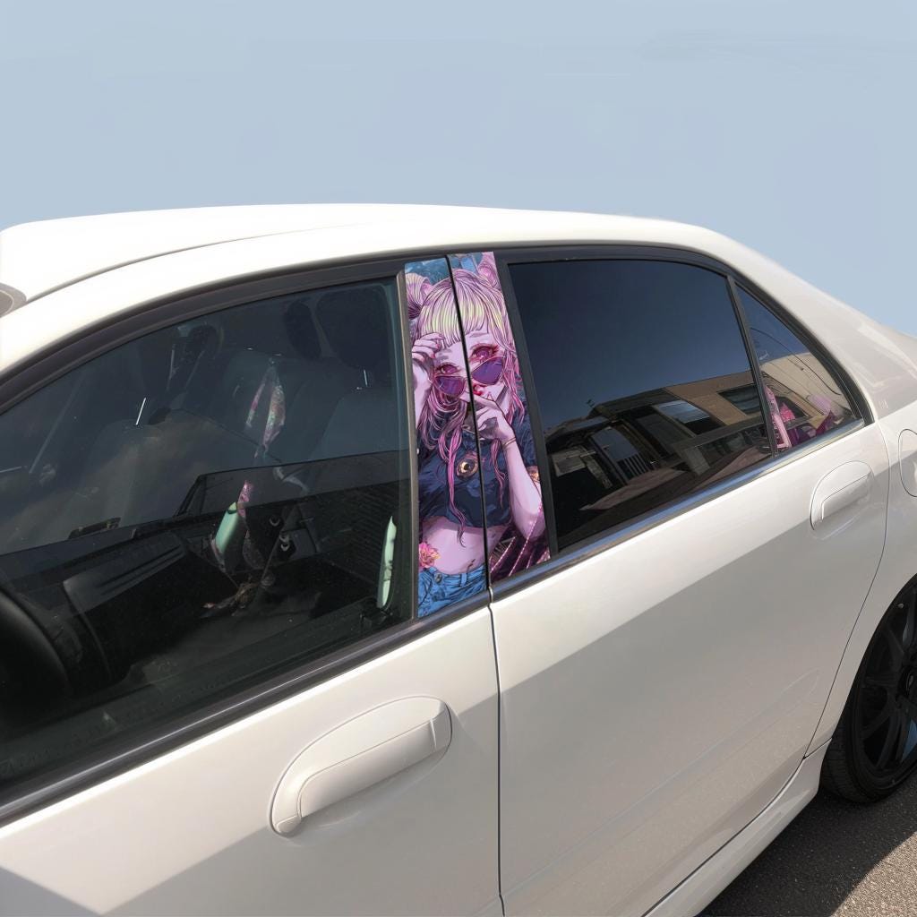 Anime Girl B-Pillar Car Sticker | Manga Window Pillar Decal | Japanese Anime Vinyl Wrap | Car Styling Accessory | Tuning Gift for Otaku Fans