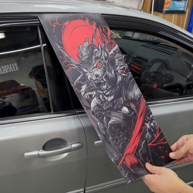 A car B-pillar shown with a placeholder for a custom image design, ready to be personalized with the buyer’s chosen artwork or photo, ideal for custom car styling.