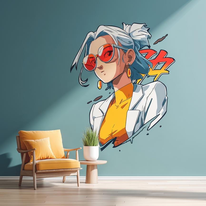 Anime Girl Wall Decal | Cool Anime Wall Art | Removable Vinyl Sticker | Teen Room Decor | Japanese Cartoon Style | Gift for Anime Fans