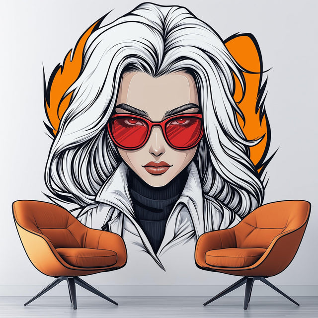 Illustrated white-haired character wall decal shown in an alternate clean product view without promotional text.