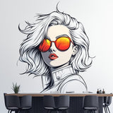Stylish Woman Wall Decal | Pop Art Wall Sticker | Retro Female Portrait | Vinyl Mural for Office, Studio Bar Decor | Modern Graphic Wall Art