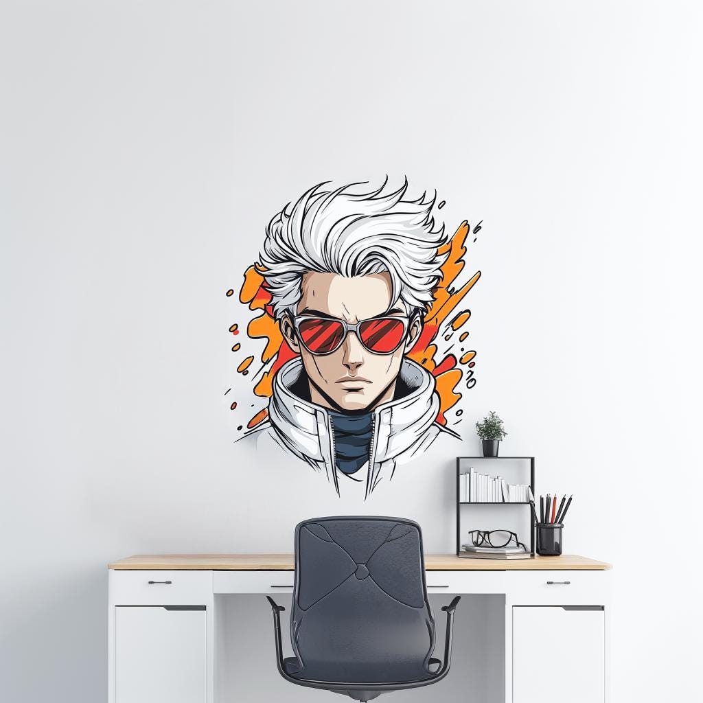 Anime Wall Decal Male Character | Cool Manga Style Wall Art | Modern Boys Room Decor | Removable Vinyl Wall Sticker | Japanese Anime Decor