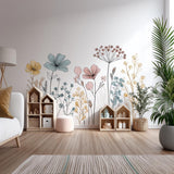 Floral Line Art Wall Decal | Boho Botanical Wall Sticker | Minimalist Flower Mural for Nursery or Kids Room | Large Removable Vinyl Art