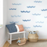 Watercolor Wave Wall Decals Set | Minimal Ocean Wave Stickers | Blue Sea Vinyl Wall Art for Nursery, Beach House, or Coastal Room Decor