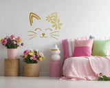 Cute Cat Wall Decal | Flower Cat Vinyl Sticker | Nursery Wall Art | Removable Kitty Wall Decor | Girls Room Wall Sticker | Cat Face Decal