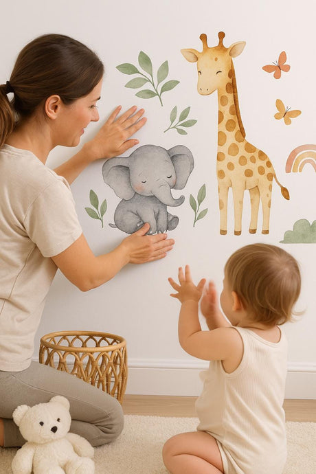 Jungle Animal Wall Decals for Nursery | Safari Animal Wall Stickers | Elephant and Giraffe Decals | Baby Room Jungle Theme Decor