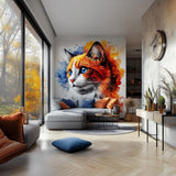 Cat Wall Decal | Blue Eyed Ginger Cat Watercolor Sticker | Artistic Vinyl Wall Art | Animal Mural for Living Room or Studio Decor